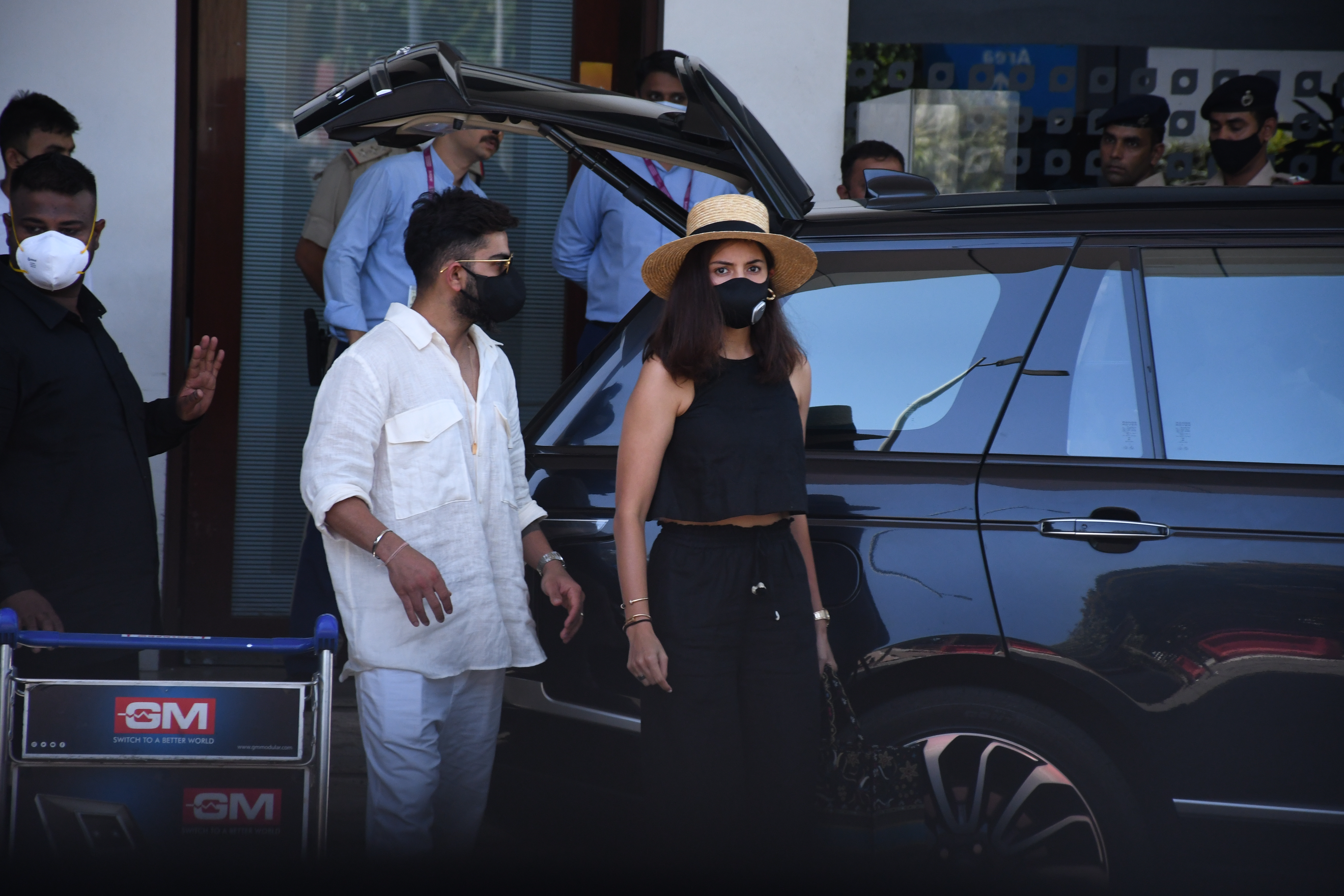 Virat Kohli and Anushka Sharma seen at the private airport. 