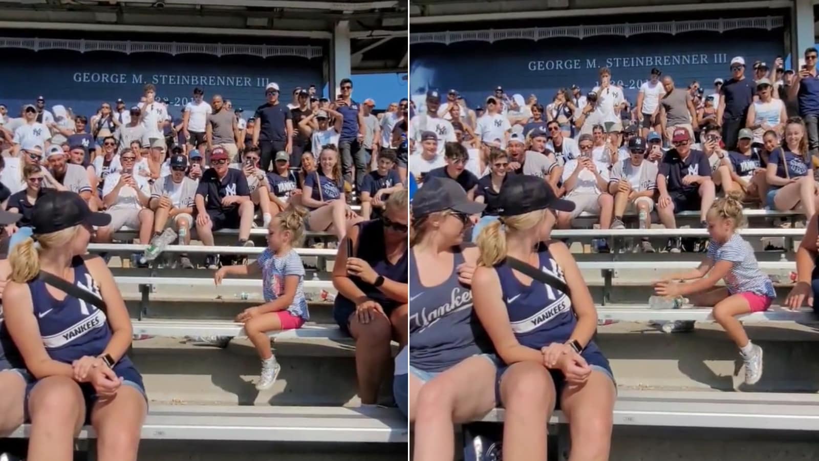 Yankees fans cheer on bottle flip challenge girl video