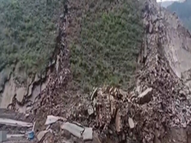 A150-foot section of the Jammu-Srinagar national highway was washed away after heavy rain. (Photo: Screen grab from video on Twitter)