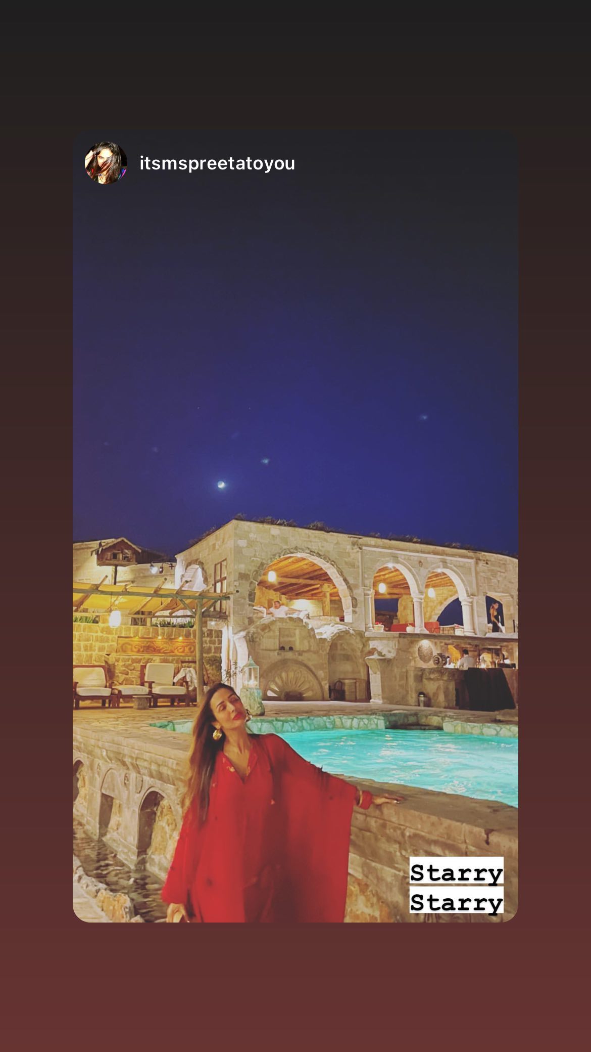 Malaika Arora posing under the night sky in Turkey