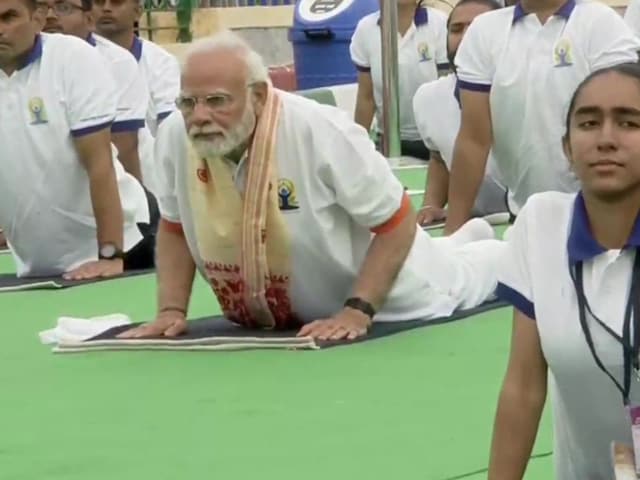 PM Modi led the Yoga Day celebrations on the premises of the 'Amba Vilas Palace' in Mysuru.