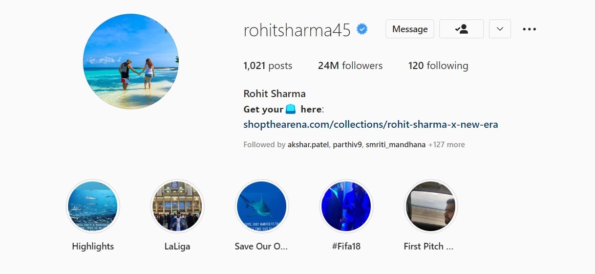 Rohit Sharma's Instagram profile