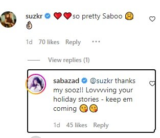 Saba Azad and Sussanne Khan's exchange on Instagram