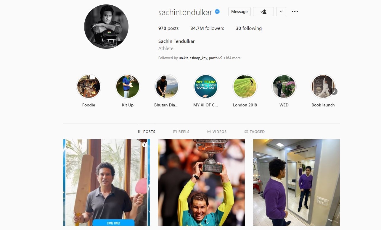 Instagram Profile of Sachin Tendulkar