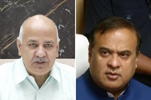 Manish Sisodia and Himanta Biswa Sarma engaged in a war of words as the AAP leader accused the Assam CM of corruption. (Image: ANI Twitter)
