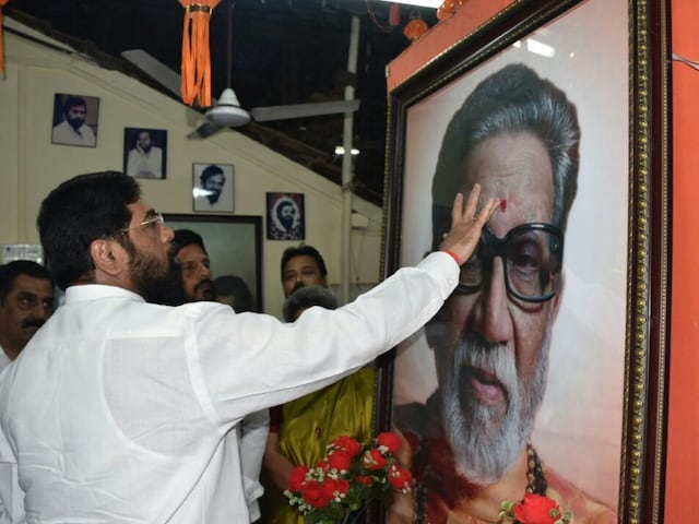 The buzz is Eknath Shinde may float his own party. Shinde unveils a photo of Shiv Sena supremo Bal Thackeray. (Twitter File)