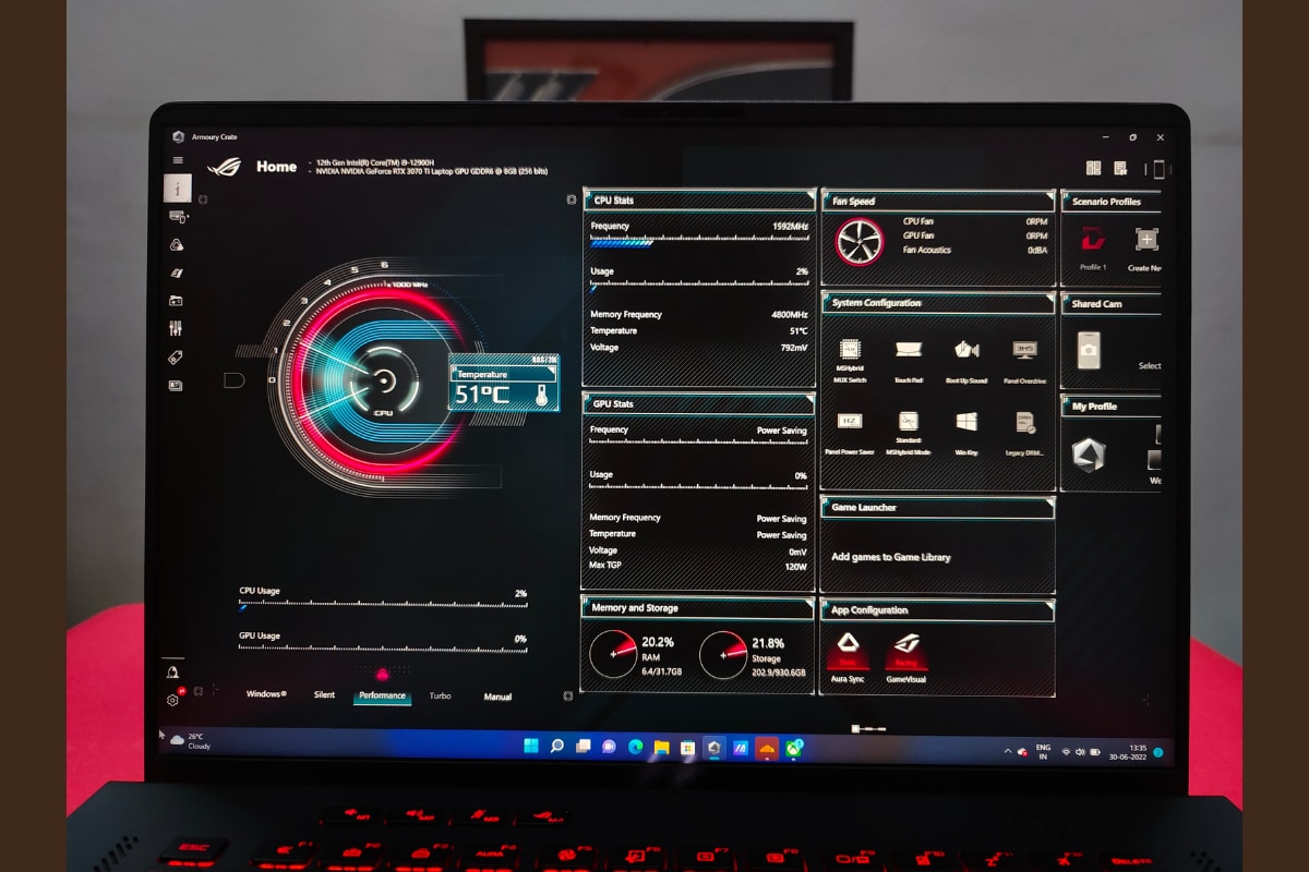 Asus' Armory Crate app makes it very easy for gamers to assign their GPU and CPU power to their liking.  (Image credit: News18 / Darab Mansoor Ali)