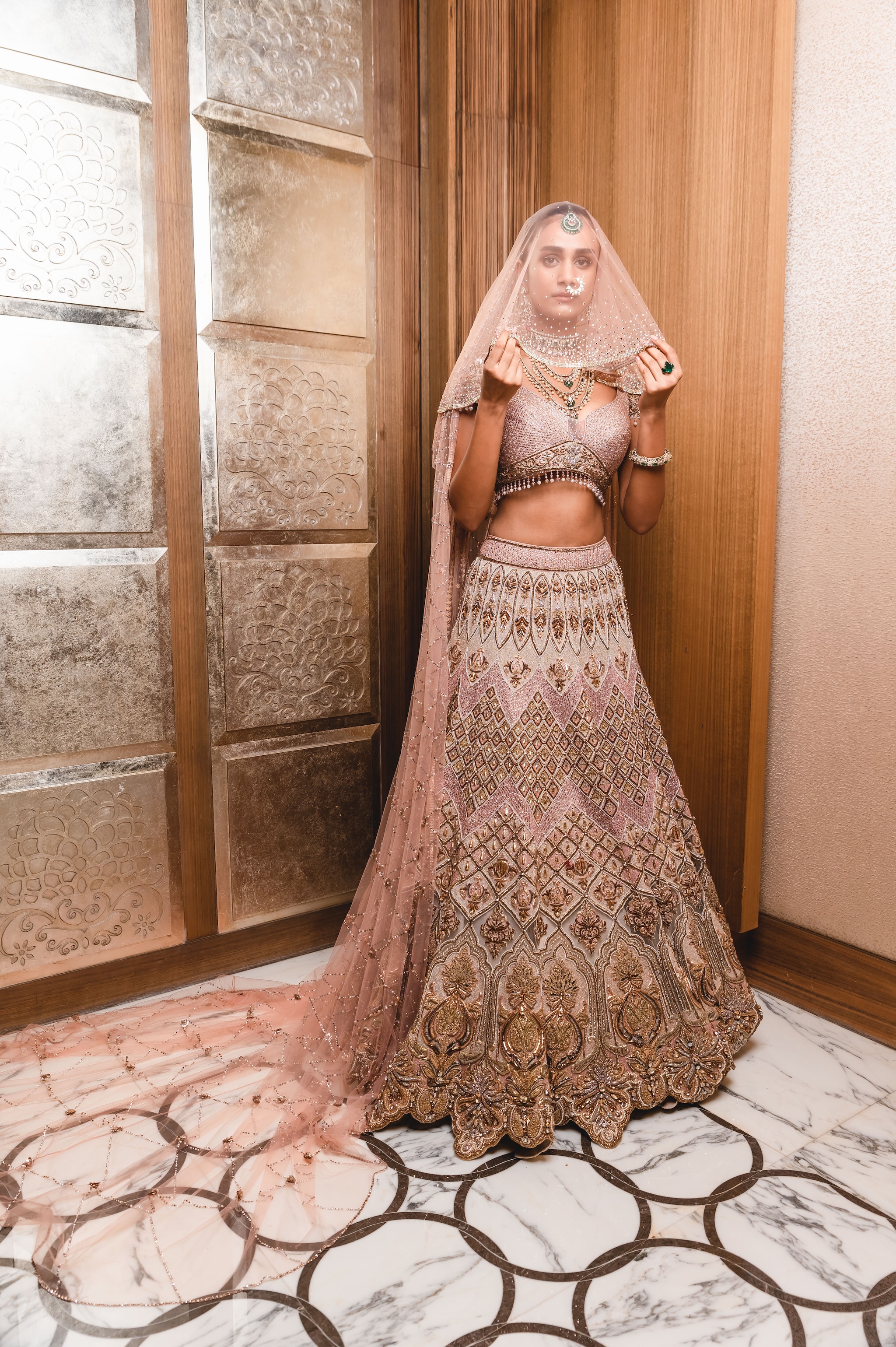 Tarun Tahiliani beige embroidered floral lehenga – Kuro Clothing India