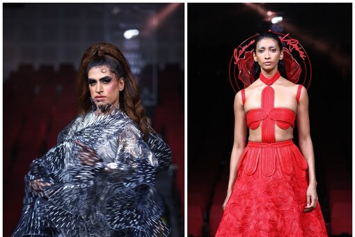 Sushant Divgikar and Laxmi Rana at Amit Aggarwal's show at FDCI India Couture Week 2022 at Jawaharlal Nehru Stadium.