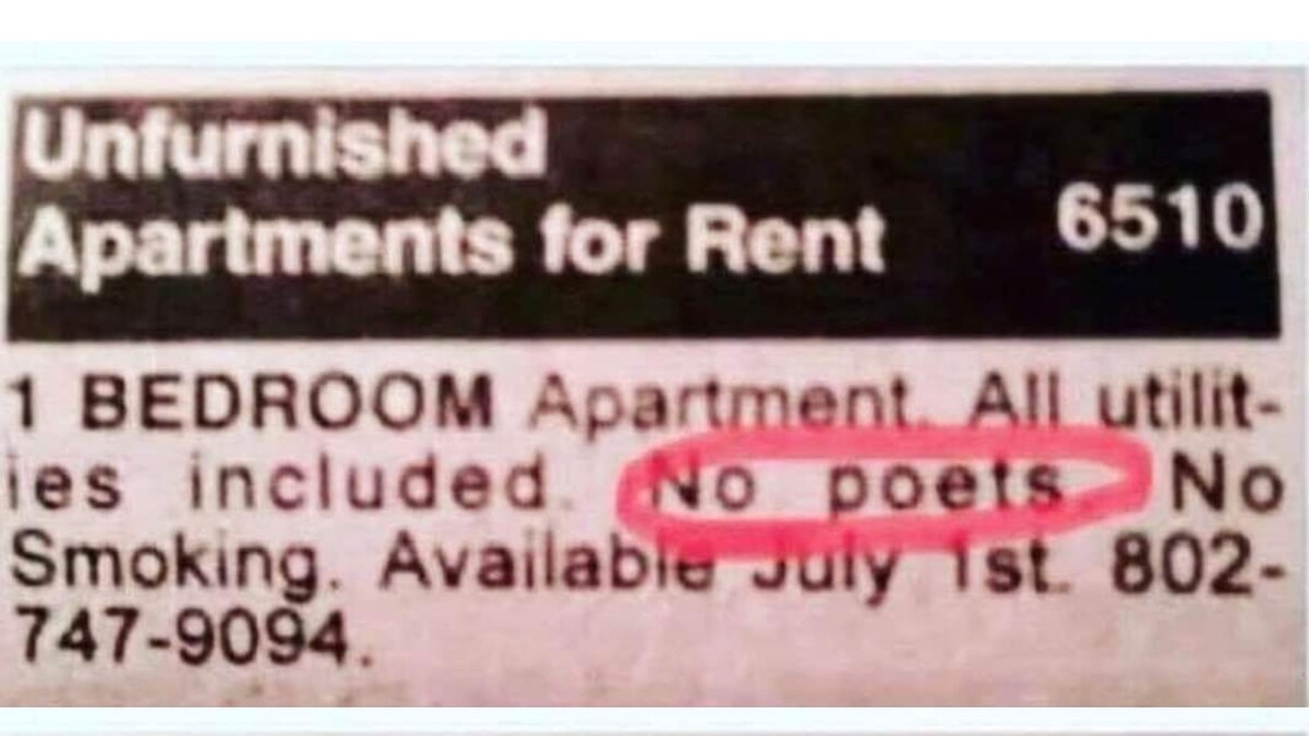 This Apartment Rental Ad Has a 'No Poets' Rule For No Rhyme or Reason News18