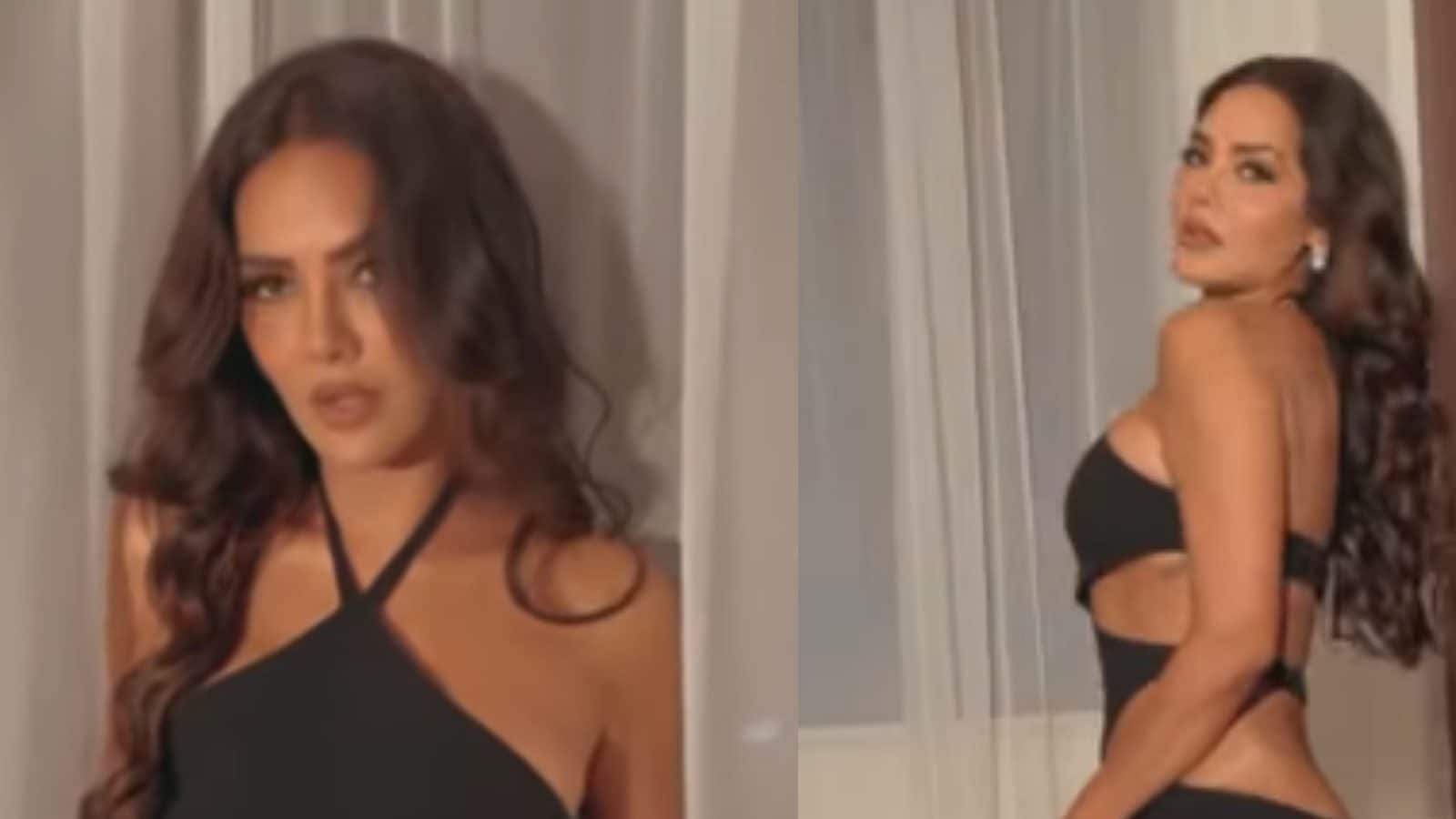 Esha Gupta Flaunted Her Curves In A Cutout Black Gown Watch Video Bharat Times