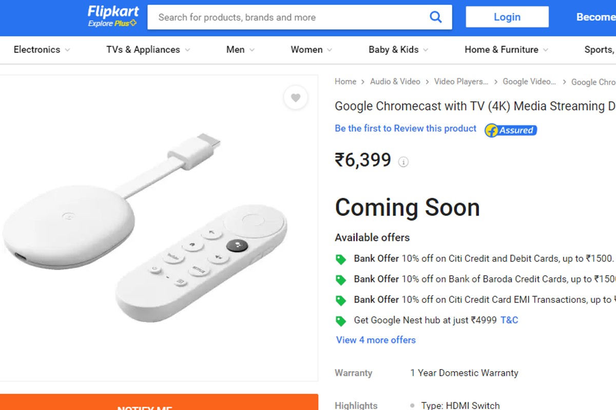 Google Chromecast with Google TV - 4K - Snow New India