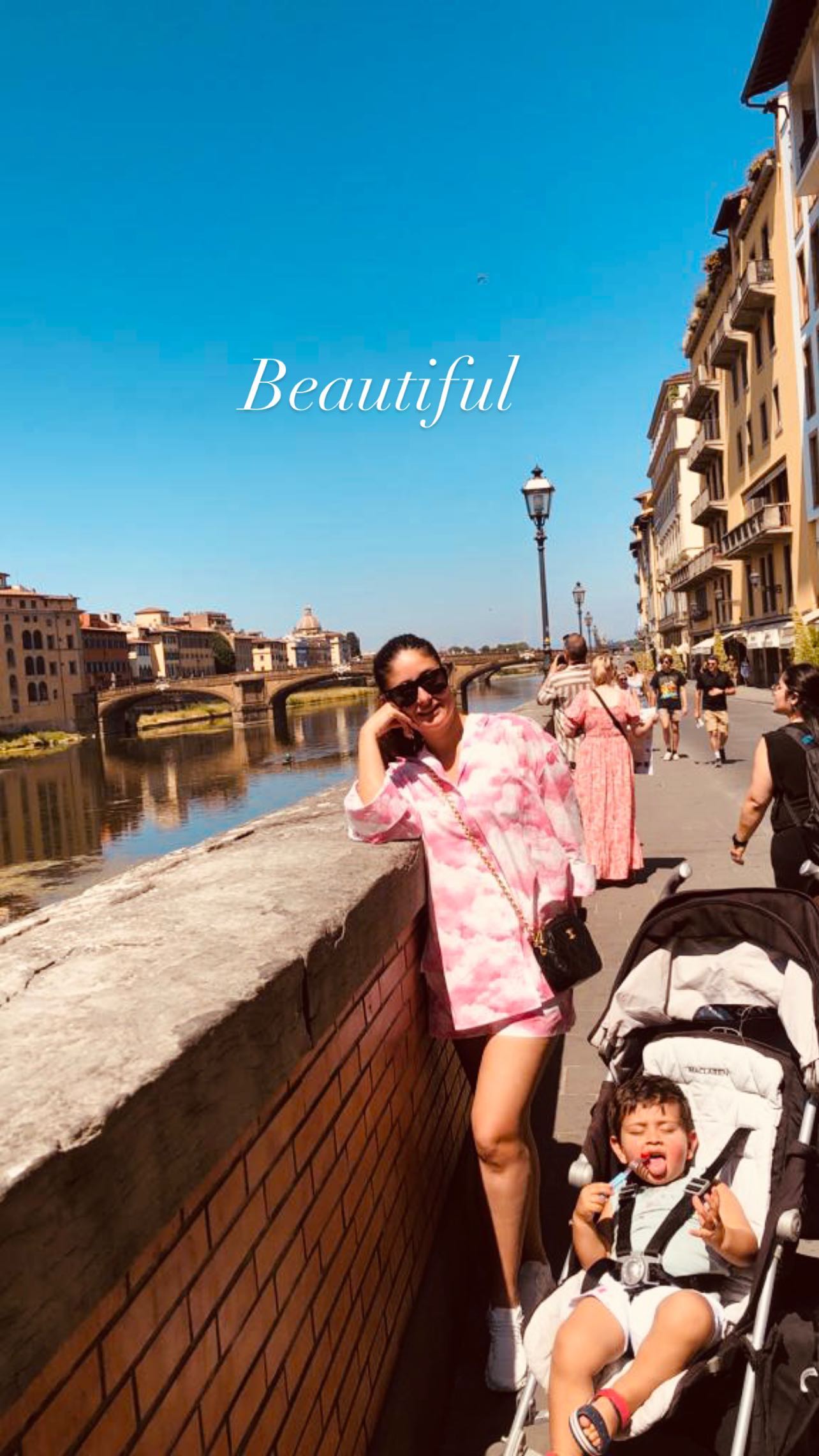 Dressed in a pink co-ord set,Kareena Kapoor Khan posed with son Jeh
