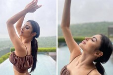 Mouni Roy Looks Sensuous As She Gets Drenched In The Rain, See The Diva Twirl Around In Brown Co-ord Set