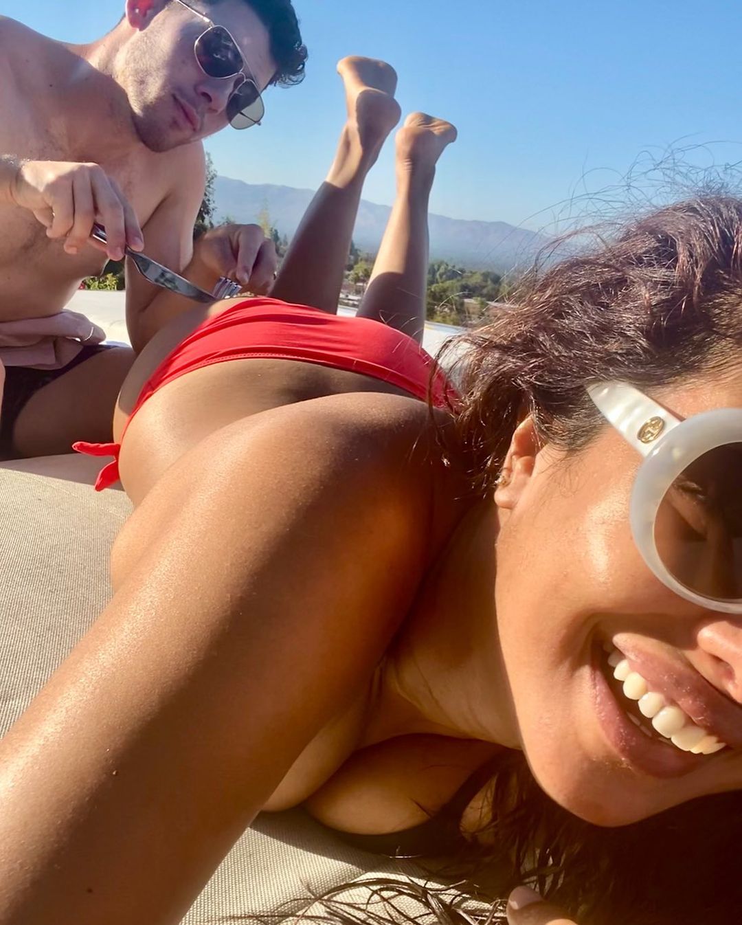 Remember the time when Nick Jonas was relishing his "snack," sorry, we meant Priyanka Chopra, at their California house? The actress shared this photo from their good time. (Image: Instagram)