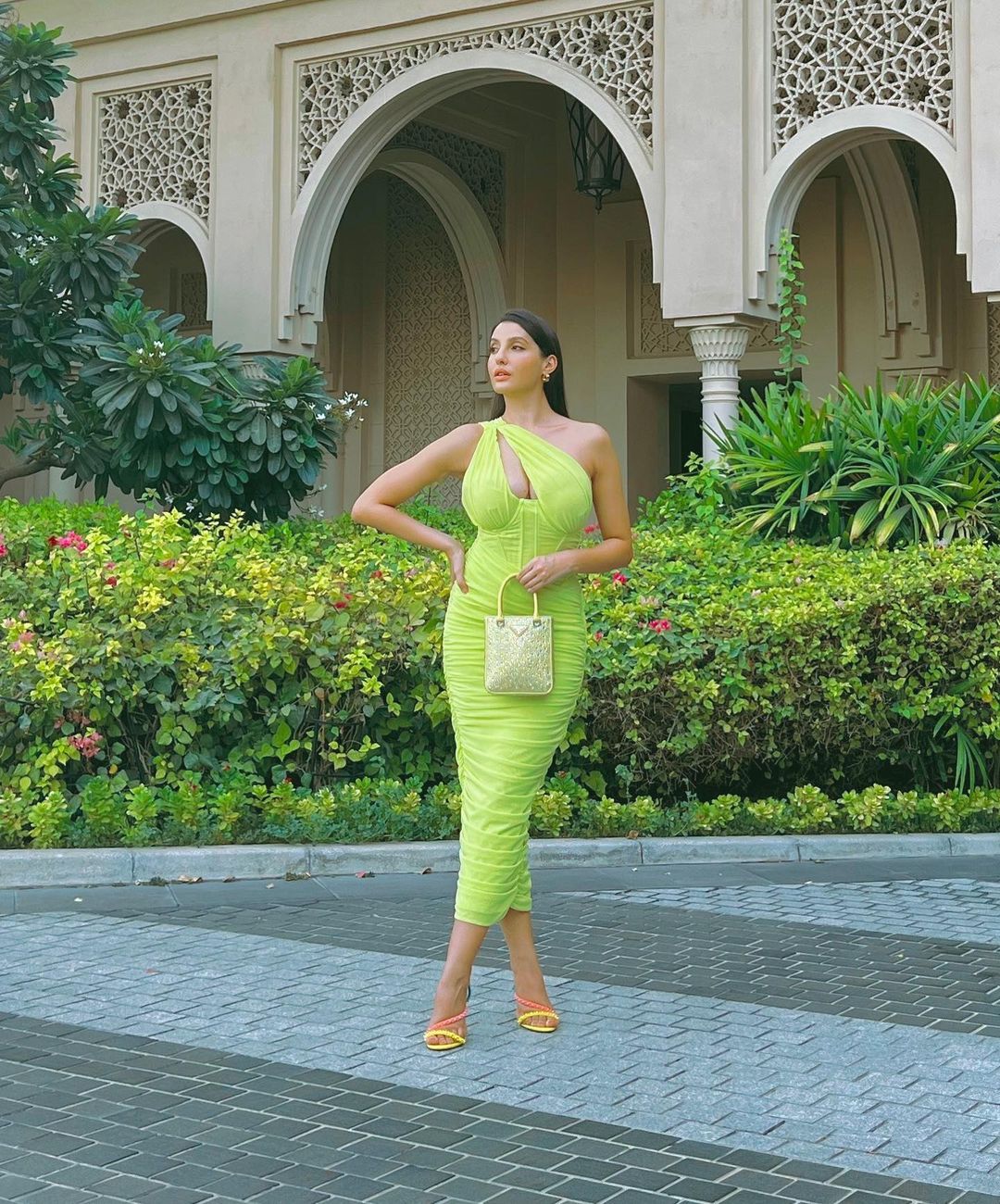Nora Fatehi Flaunts Hourglass Figure In Neon Green Bodycon Dress, Check ...