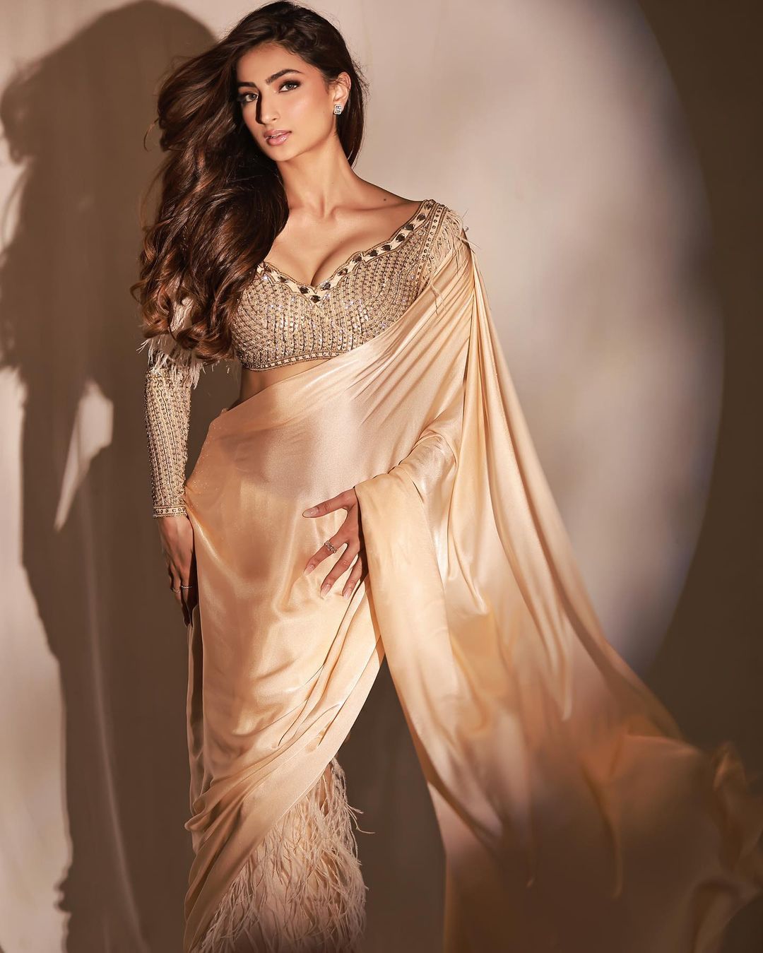 Palak Tiwari is a picture of elegance in a golden silk saree.