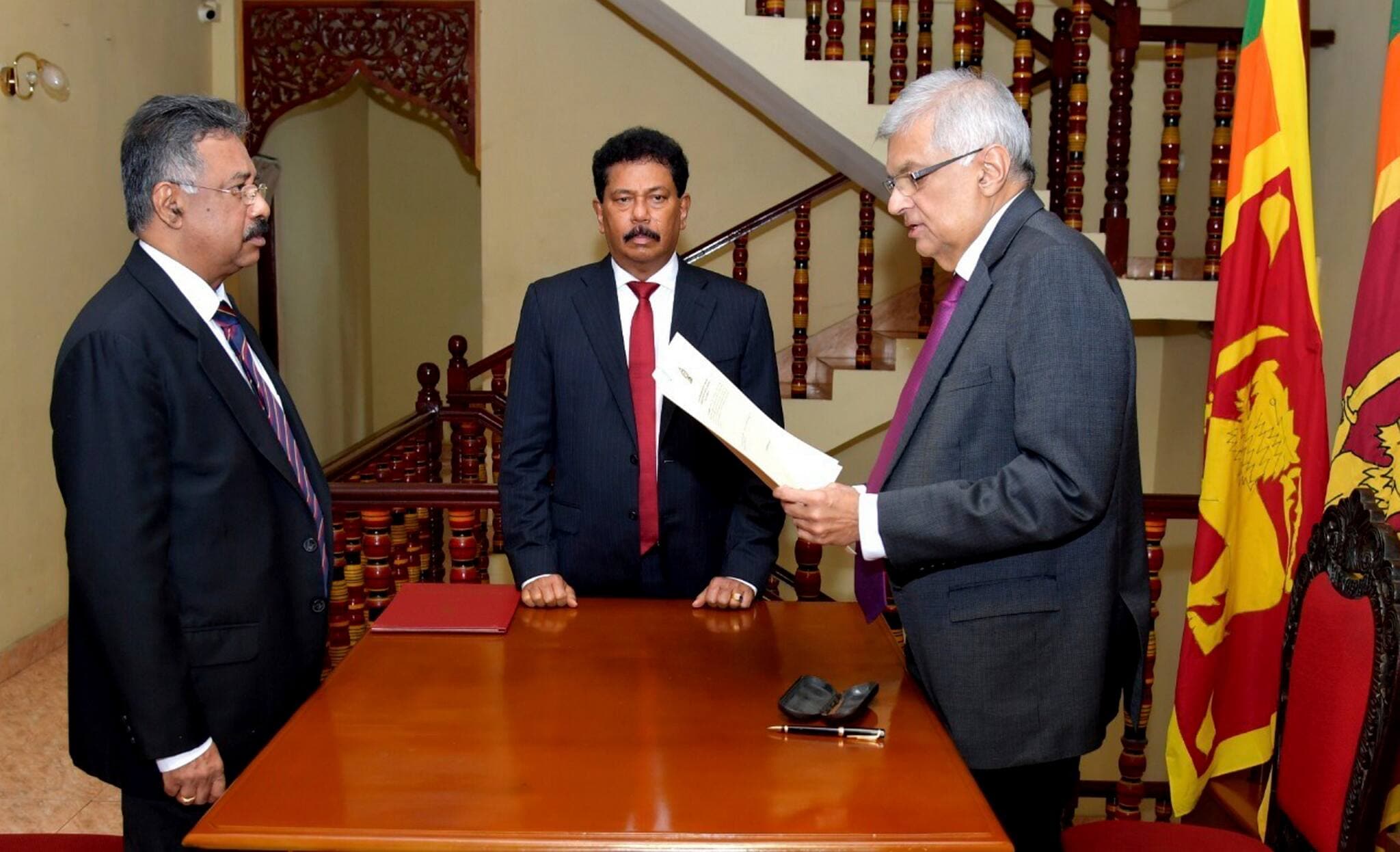 Ranil Wickremesinghe takes oath as the interim President in Colombo, Sri Lanka, on July 15. (AP/PTI File)