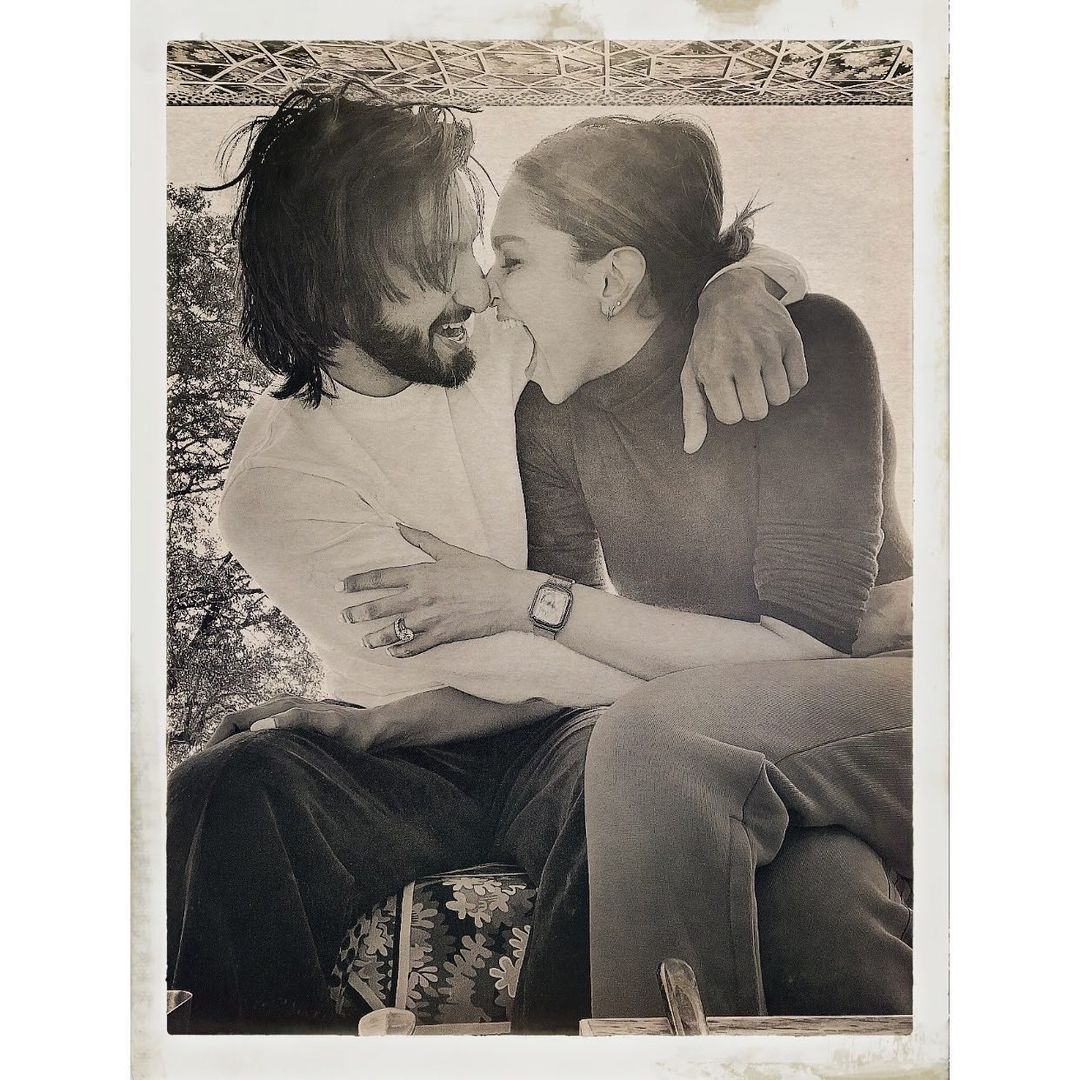 The monochrome picture of the couple is just cute. In the frame, two can be seen goofing around. (Image: Instagram)