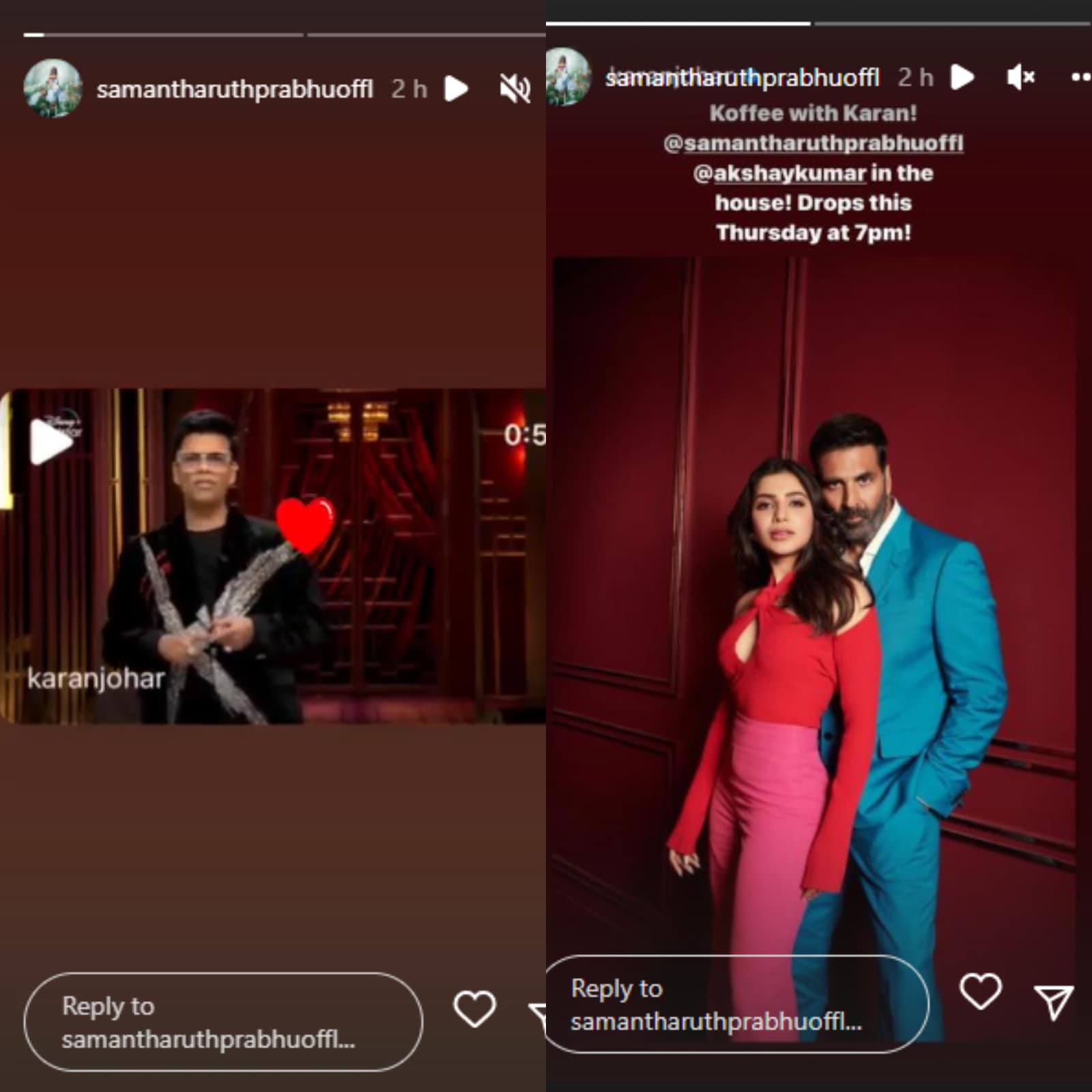 Samantha Ruth Prabhu shares Koffee With Karan posts. 