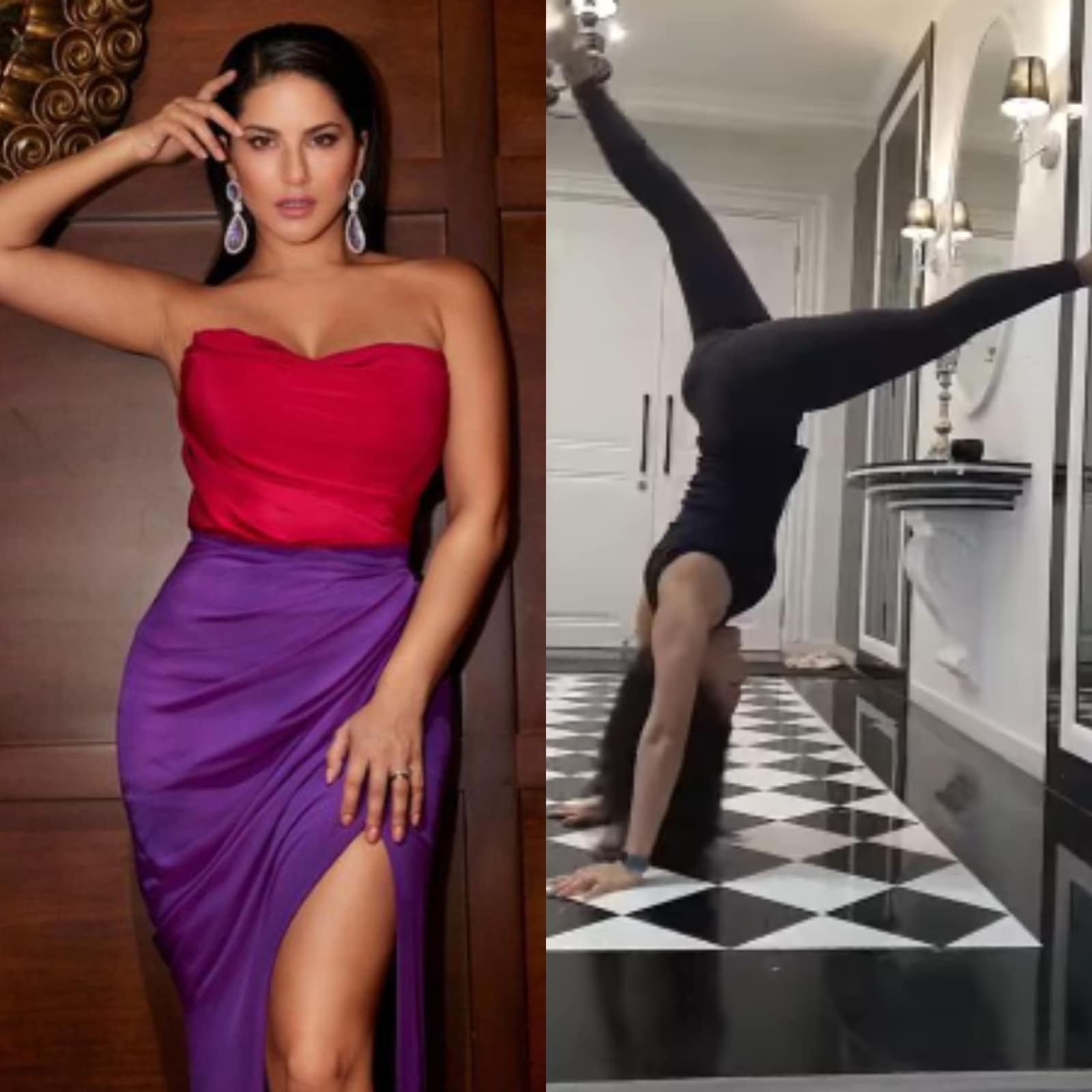 sunny leone nails handstand