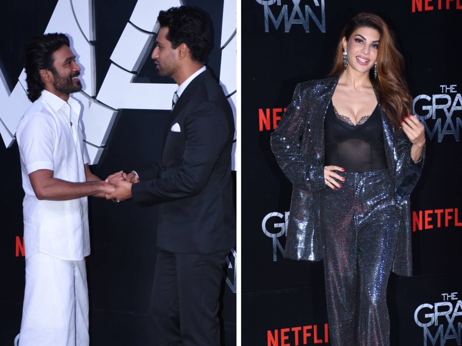 Dhanush Wears Veshti For 'The Gray Man' Mumbai Premiere, Poses