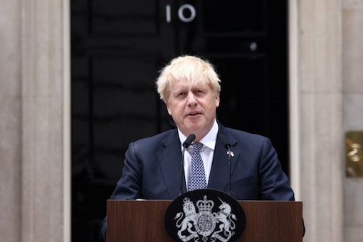 British Prime Minister Boris Johnson makes a statement at Downing Street in London, Britain, July 7, 2022. REUTERS/Henry Nicholls
