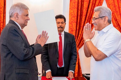 President Gotabaya Rajapaksa (right) with PM Ranil Wickremesinghe in May. AP/PTI File