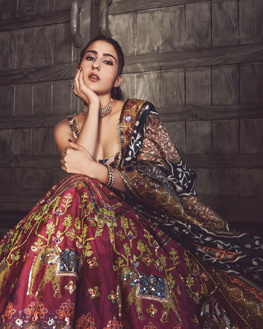 Sara Ali Khan looks pretty in a digital printed lehenga set designed by Mayyur Girotra.