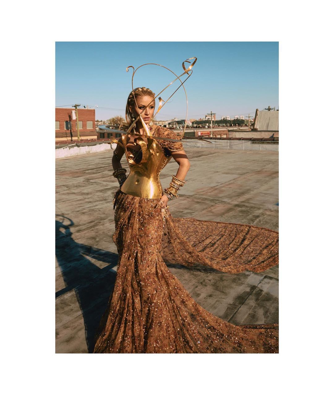 Natasha Poonawalla in a custom-made Sabyasachi couture sari and trail.