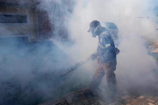  A worker fumigates a neighborhood with anti-mosquito fog to control dengue fever in Medan, North Sumatra, Indonesia (Image: AP File)