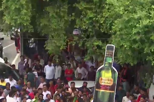 BJP leaders staged a massive protest against the AAP government over the alleged Delhi Liquor Policy Scam. (ANI Photo) 