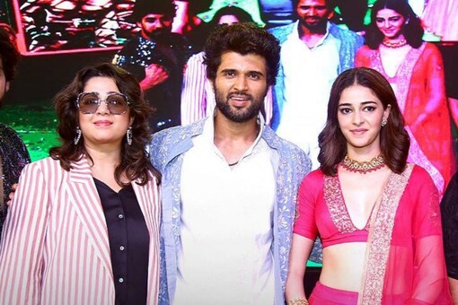 Charmme Kaur, Vijay Deverakonda, and Ananya Panday at Liger promotions.