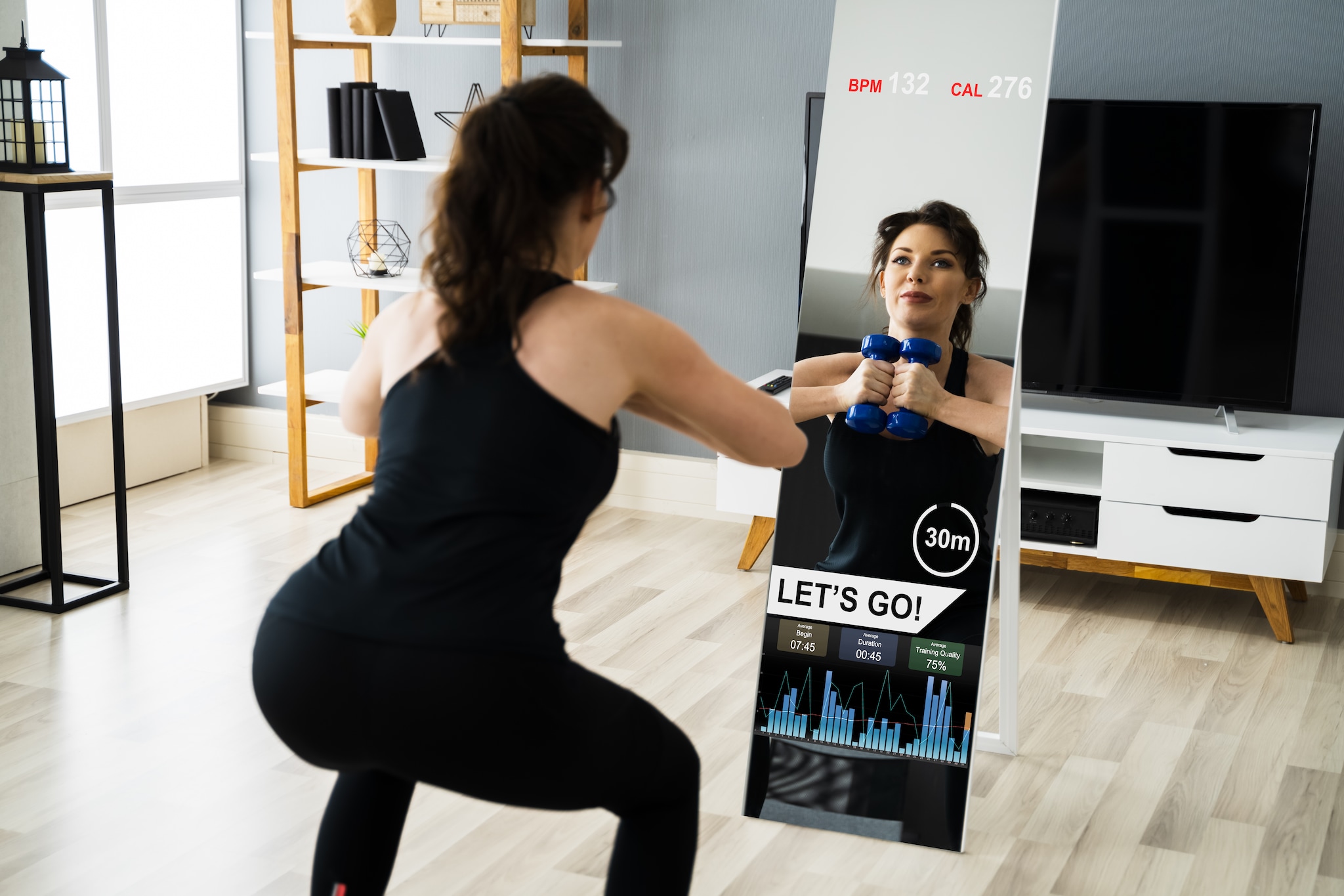 This home-gym equipment provides a full-body mirror and connects you with trainers in real time while broadcasting multiple training sessions.  (Image: Shutterstock)