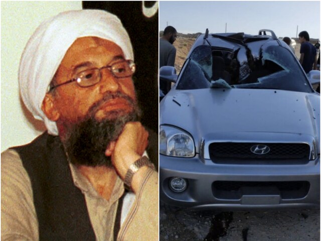 In this photo, the Hellfire R9X missile tore a hole through the roof of this sedan (right) where ex-deputy leader of al-Qaeda Abu Khayr al-Masri was seated killing him in 2017 (Image: Charles Lister/Twitter/AP File)