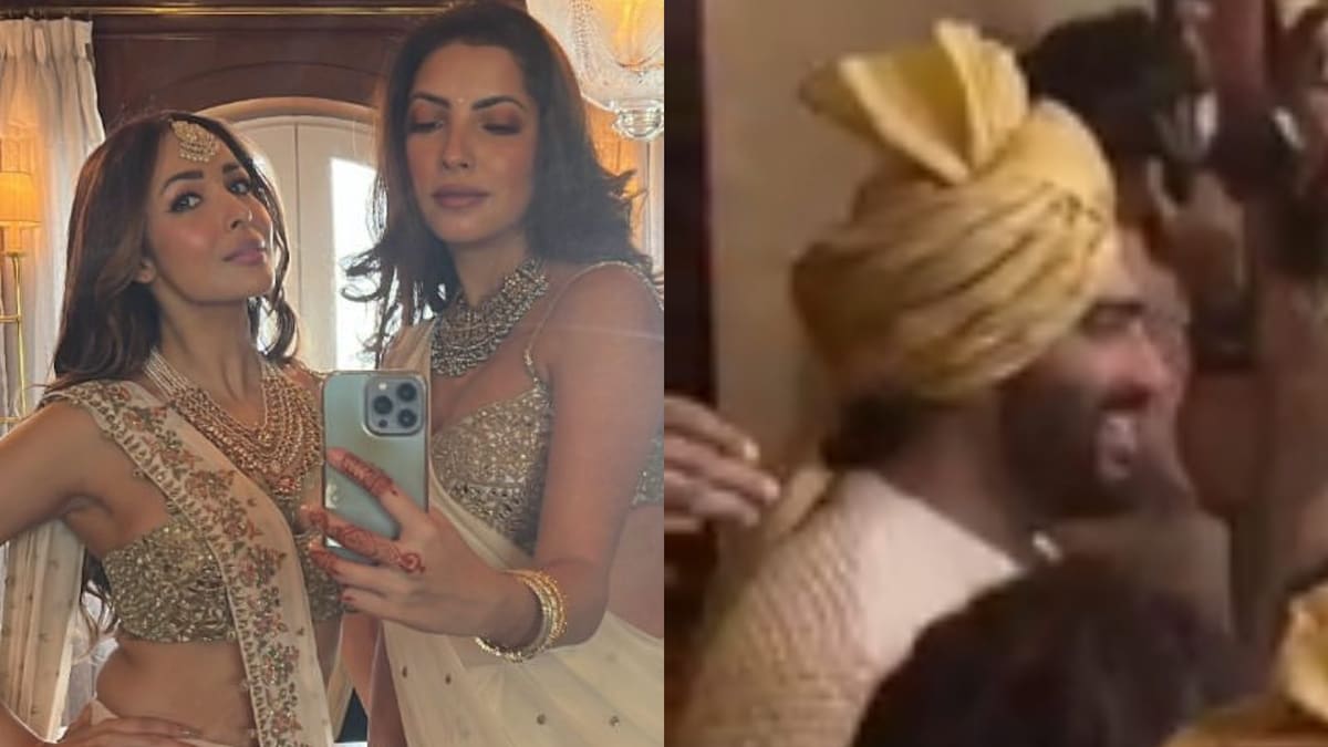 Malaika Arora Looks Smoking Hot In Sexy Saree, Arjun Kapoor Rocks Turban At Kunal Rawal's Wedding