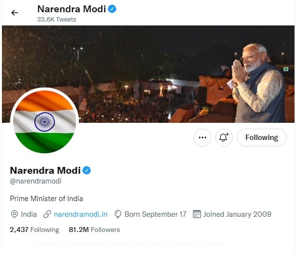 Prime Minister Narendra Modi on Tuesday changed his profile picture on social media platforms with a tricolour.