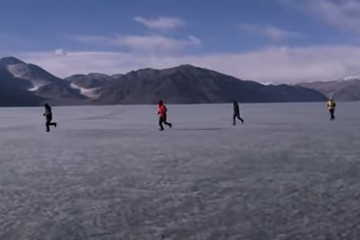 Youngsters of the Kargyain village in Eastern Ladakh are holding a 22-km run over the stunning salt water lake on February 20 next year. They are calling this the last run implying Pangong lake won’t freeze in the coming years because of climate change.  (Video grab)
