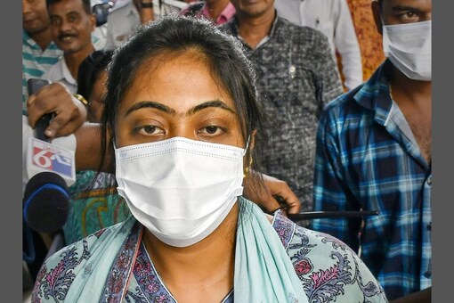 Sukanya Mondal, daughter of TMC leader Anubrata Mondal, comes out after appearing before Calcutta HC in connection with the TET scam case, in Kolkata on Thursday. (Image: PTI Photo)