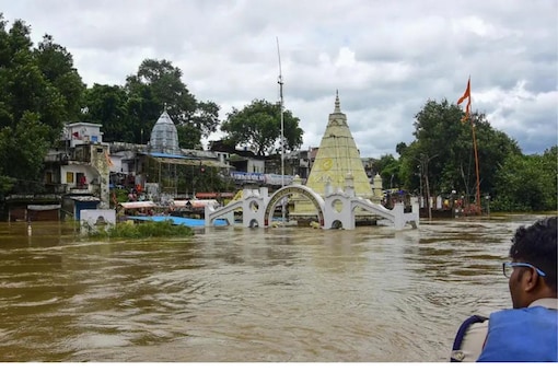The area is inundated due to inflow of water in the Mej river — a tributary of Chambal river — flowing through the district. (Photo: PTI)