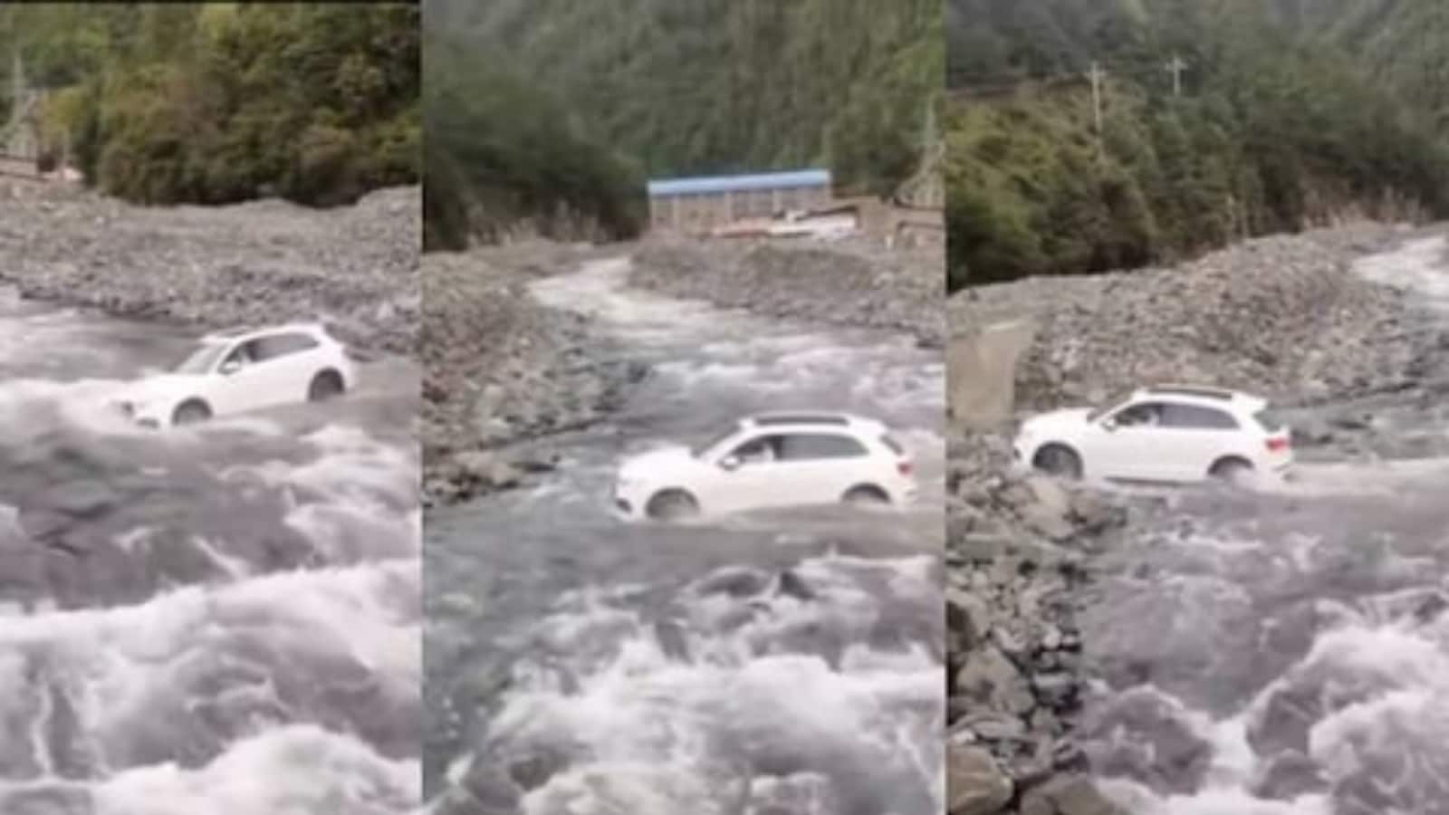Watch Driver Crosses Fast Flowing River Skillfully Wins Over The 001 1 6 166417067216x9