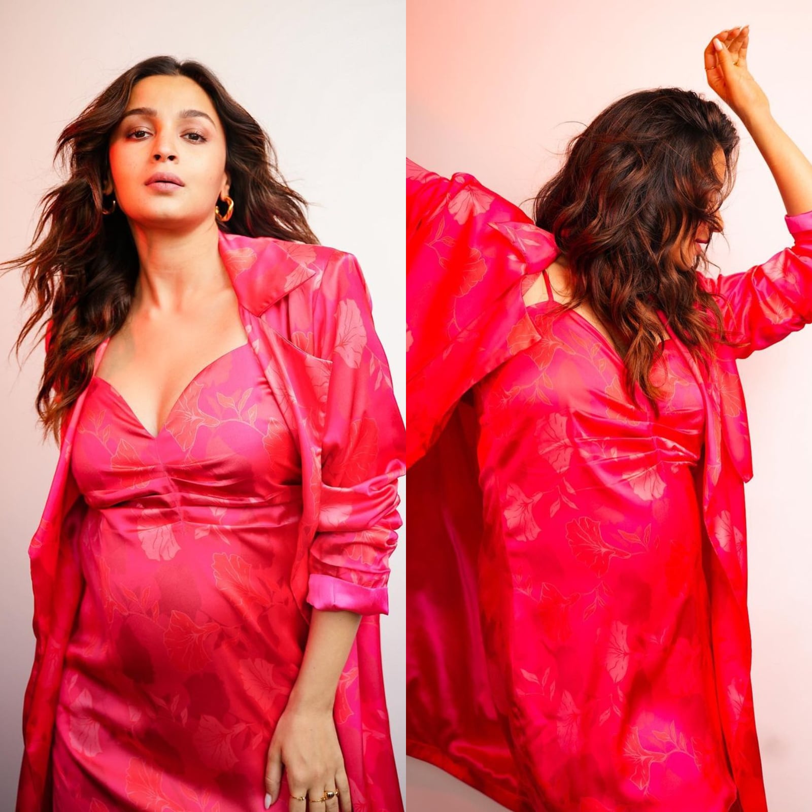 Saree : Red and baby pink georgette printed alia bhatt bollywood ...