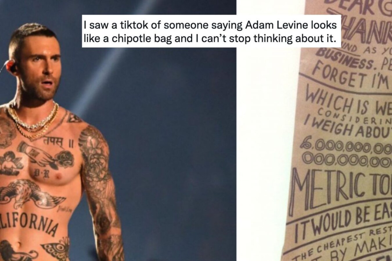 Tweet Saying Adam Levine Looks like a Chipotle Bag Goes Viral, Netizens in  Splits
