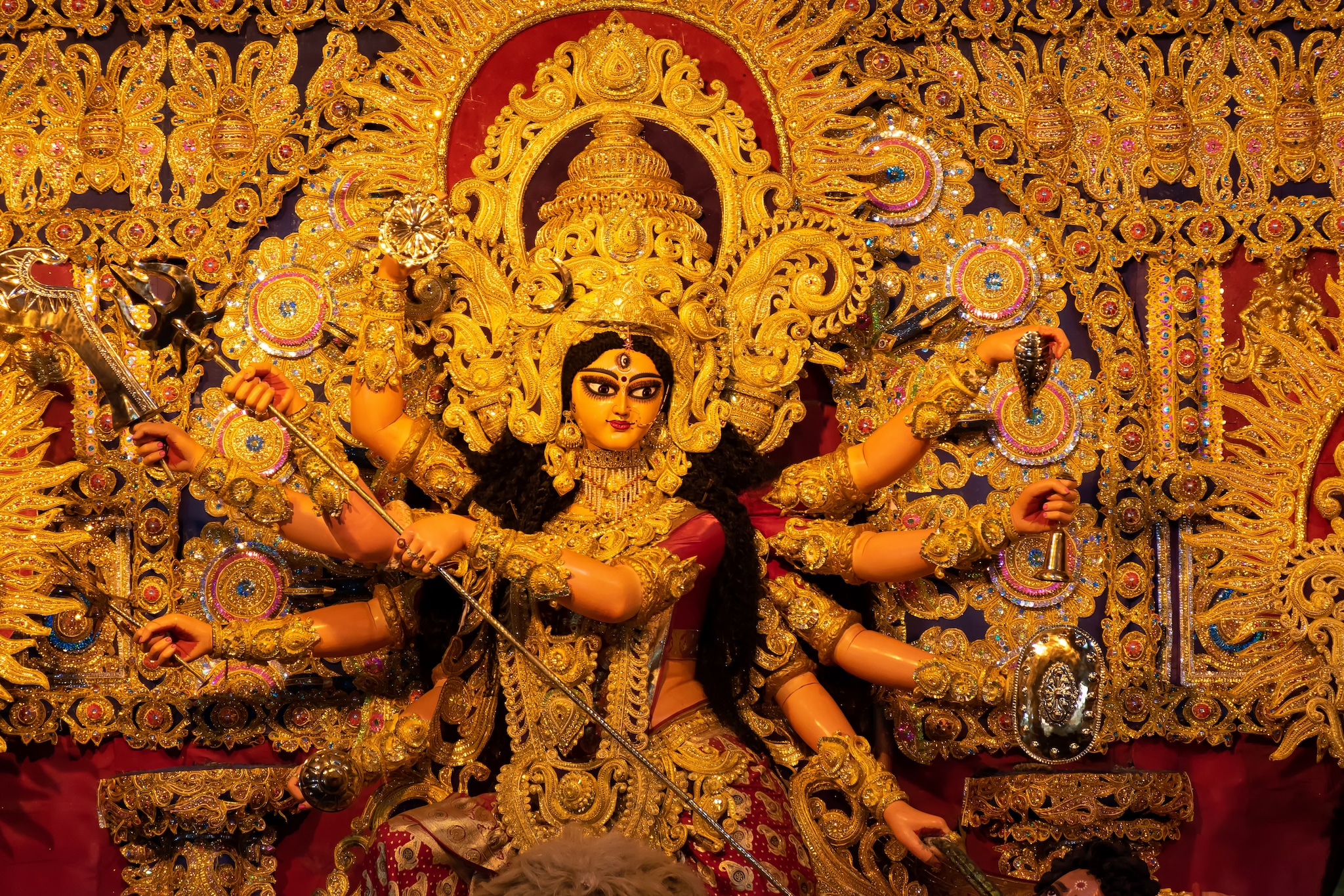 The ten arms of the Goddess Durga signify the protection of her devotees from all directions, which are the eight corners and from the sky and the earth. (Representative image: Shutterstock)