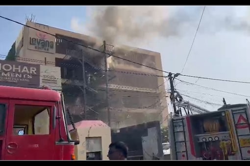 Visual of fire that broke out at a hotel in Hazratganj in Lucknow (Image: ANI Twitter) 