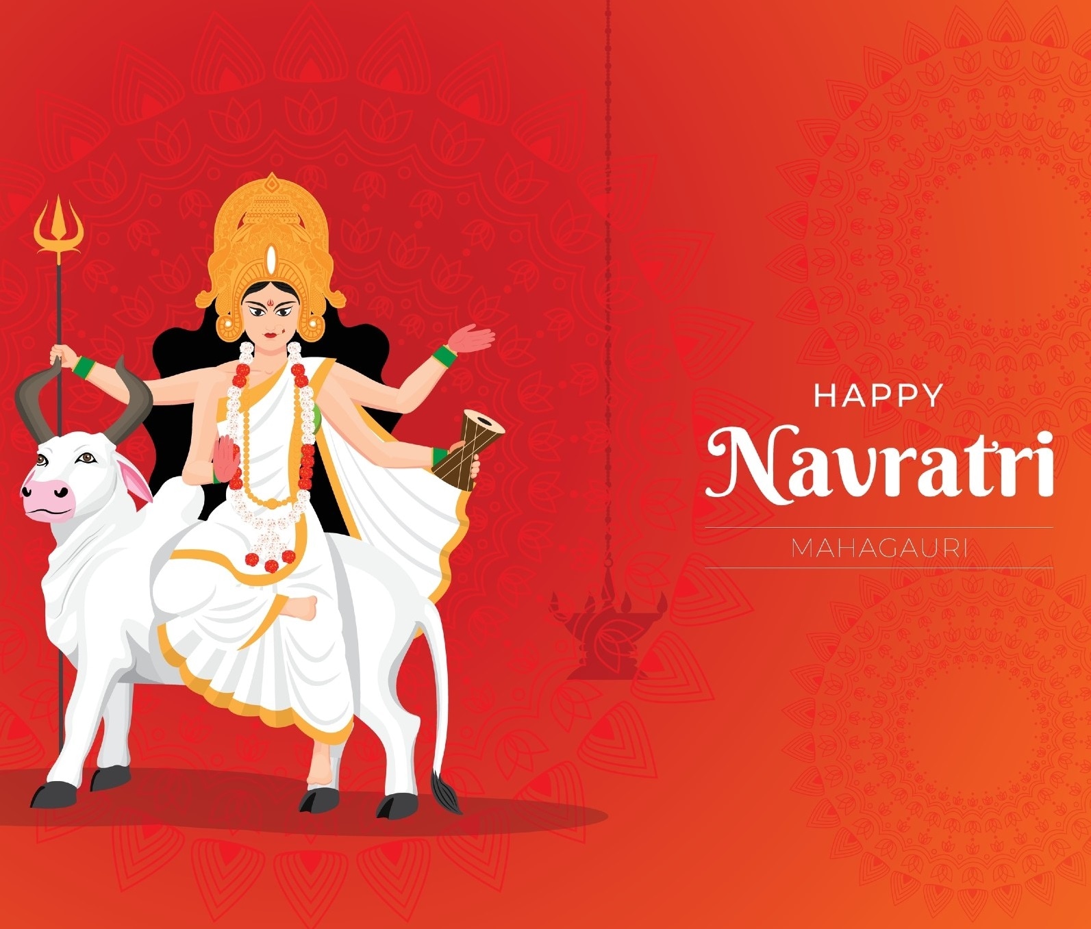 Navratri 2022 Day 8 Goddess Mahagauri has a Damaru in one left hand and keeps the second left hand in Varada Mudra Representative image