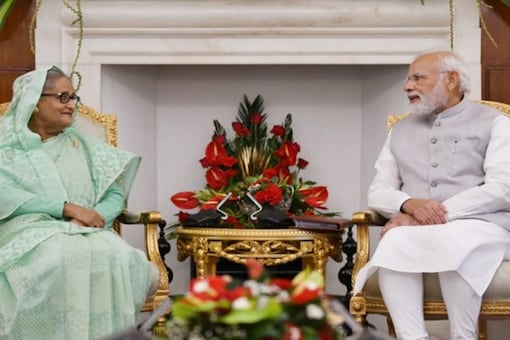 PM Narendra Modi and Bangladesh PM Sheikh Hasina hold talks during the Bangladesh leader’s visit to India (Image: ANI/Twitter)