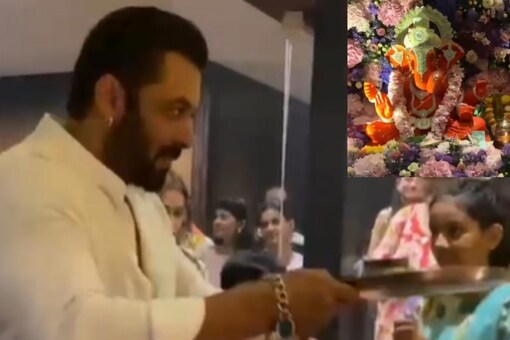 Salman Khan celebrates Ganesh Chaturthi at sister Arpita Khan Sharma's house.