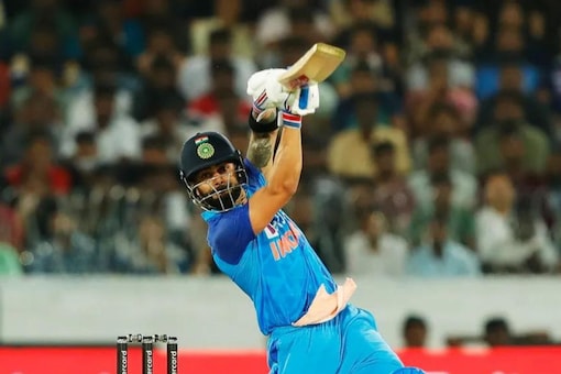 Virat Kohli playing a shot against Australia in Hyderabad (BCCI Photo)