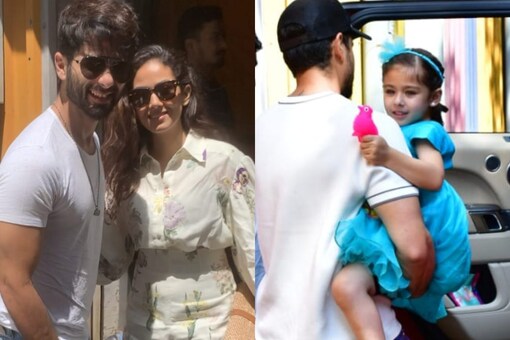 Shahid Kapoor and Mira Rajput twin in white as they attend Inaaya's birthday bash. (Image: Viral Bhayani)